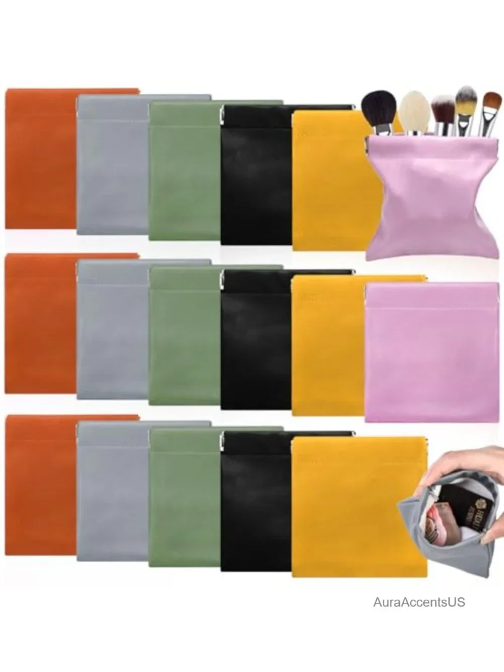 18 Pcs Snap Closure Pouches, Waterproof PU Leather Mini Cosmetic Bags for Travel